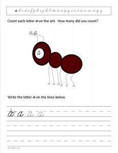 Download the cursive lower case letter a worksheet