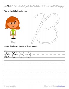 Download the cursive capital letter B worksheet