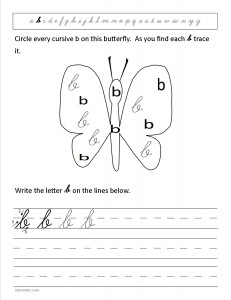 Download the cursive lower case letter b worksheet