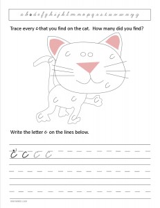 Download the cursive lower case letter c worksheet