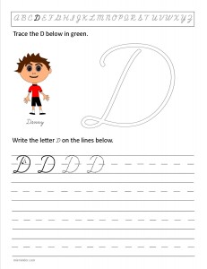 Download the cursive capital letter D worksheet