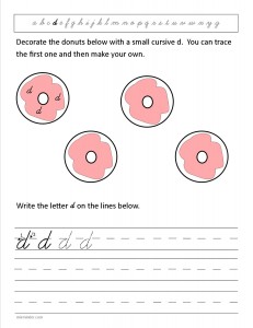 Download the cursive lower case letter d worksheet