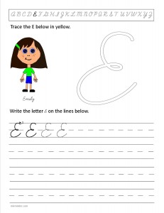 Download the cursive capital letter E worksheet