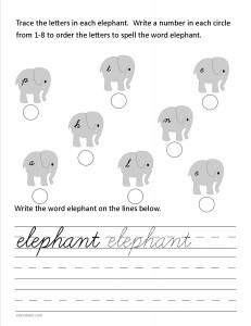 Download the cursive lower case letter e worksheet