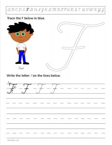 Download the cursive capital letter F worksheet