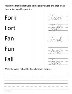 Download the cursive capital letter F worksheet