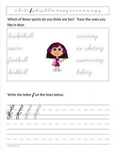 Download the cursive lower case letter f worksheet