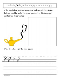 Download the cursive lower case letter g worksheet