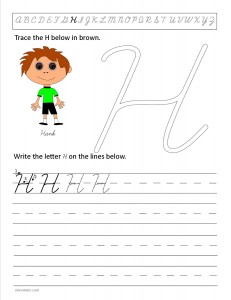 Download the cursive capital letter H worksheet