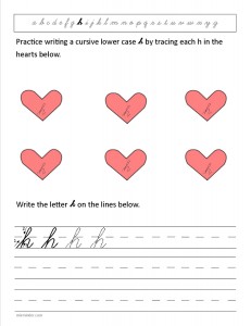 Download the cursive lower case letter h worksheet