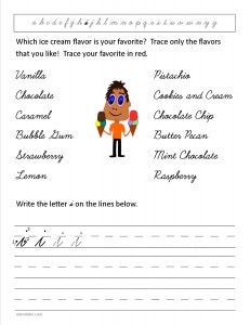 Download the cursive lower case letter i worksheet