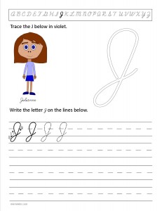 Download the cursive capital letter J worksheet