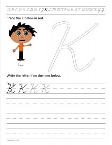 Download the cursive capital letter K worksheet