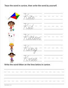 Download the cursive capital letter K worksheet