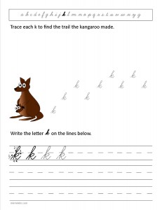 Download the cursive lower case letter k worksheet