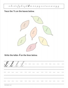 Download the cursive lower case letter l worksheet