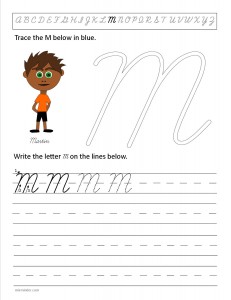Download the cursive capital letter M worksheet
