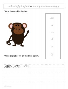 Download the cursive lower case letter m worksheet