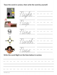 Download the cursive capital letter N worksheet