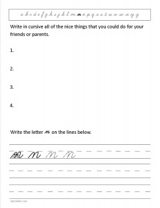 Download the cursive lower case letter n worksheet