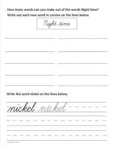 Download the cursive lower case letter n worksheet