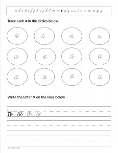 Download the cursive lower case letter o worksheet