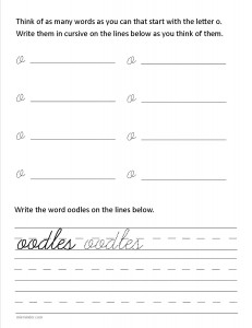 Download the cursive lower case letter o worksheet