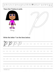 Download the cursive capital letter P worksheet