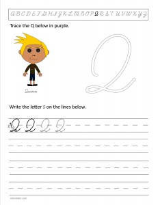Download the cursive capital letter Q worksheet