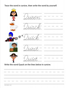 Download the cursive capital letter Q worksheet