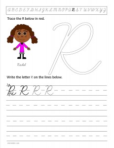 Download the cursive capital letter R worksheet