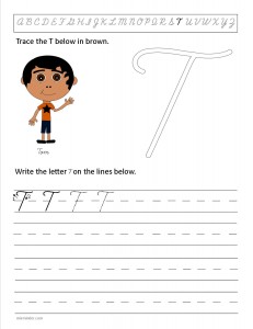 Download the cursive capital letter T worksheet