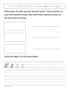 Download the cursive lower case letter t worksheet