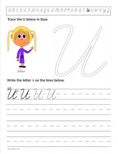 Download the cursive capital letter U worksheet