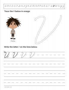 Download the cursive capital letter V worksheet