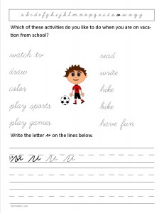 Download the cursive lower case letter v worksheet