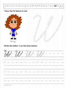 Download the cursive capital letter W worksheet