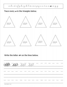 Download the cursive lower case letter w worksheet