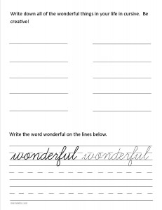 Download the cursive lower case letter w worksheet