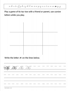 Download the cursive lower case letter x worksheet