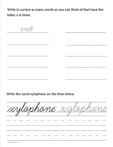 Download the cursive lower case letter x worksheet