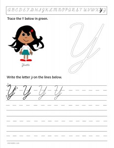 Download the cursive capital letter Y worksheet