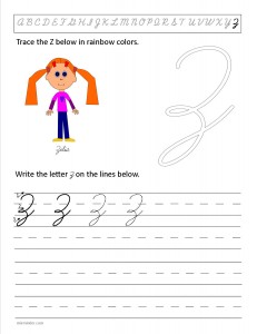 Download the cursive capital letter Z worksheet