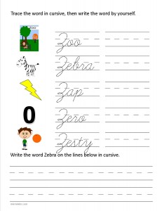 Download the cursive capital letter Z worksheet