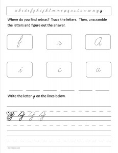Download the cursive lower case letter z worksheet