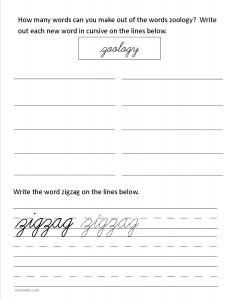 Download the cursive lower case letter z worksheet