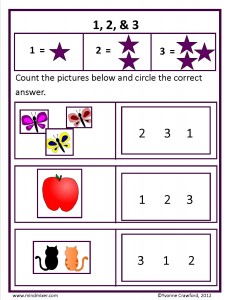 Download the counting from 1 to 3 worksheet