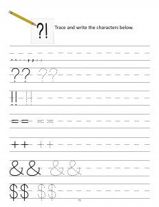 Download the manuscript handwriting punctuation worksheet