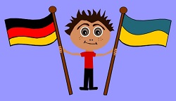 A boy with some international flags