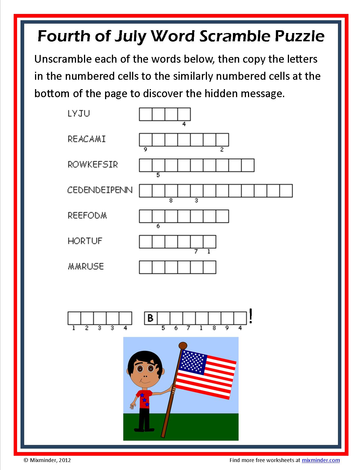 Fourth of July Word Scramble Puzzle